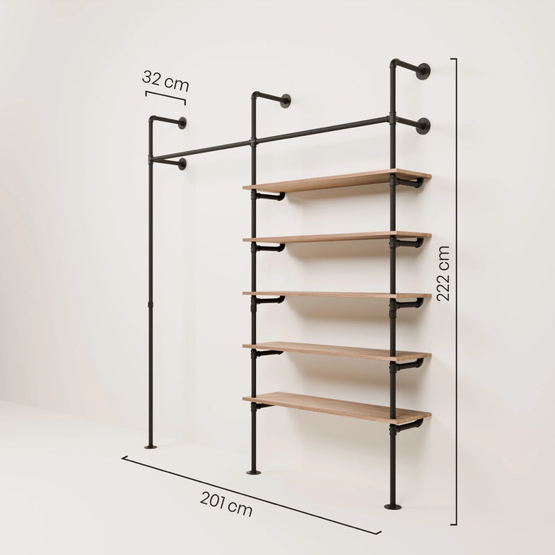 FRIDA OAK – Kledingstang met plank