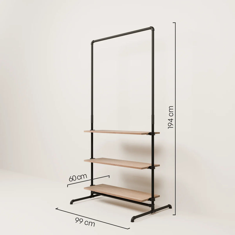 LAS 1 OAK – 3 planken | Kledingrek met smalle plank