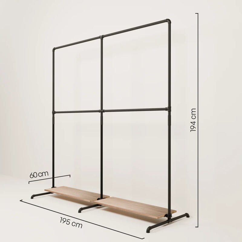LAS 2 OAK – 2 planken | Kledingrek met houten plank