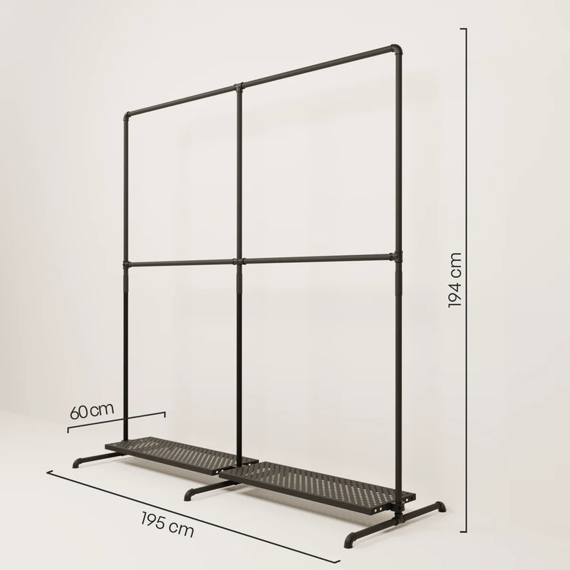 LAS 2 METAL – 2 planken | Garderoberek zwart met plank