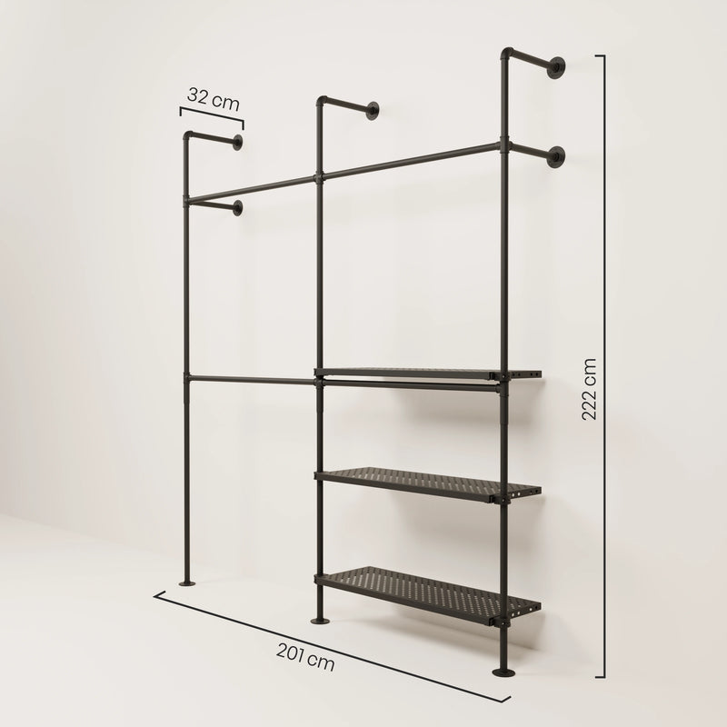 KIM DOUBLE 2 METAL – 3 planken | Kapstok met legplank