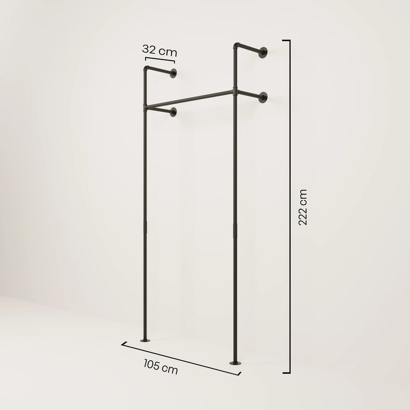 Abmaße von Kleider Stange für Garderobe Industrial als Garderobensystem